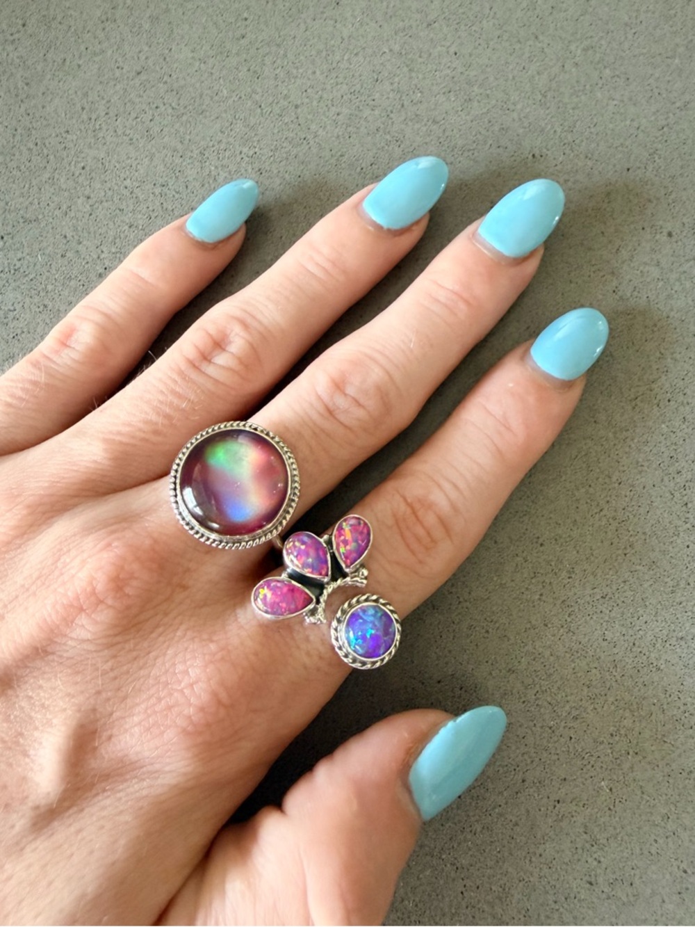 Pink Fire Opal Bypass Adjustable Ring | 925 Sterling Silver | Size 7-9 | New